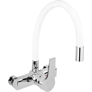 Fala Küchenarmatur, Wandarmatur flexible, weiß, Wasserhahn, Spültischarmatur, Mischbatterie