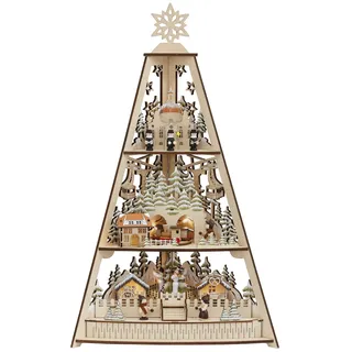 Dekoobjekt OTTO HOME "Deniz, Weihnachtsdeko mit LED Beleuchtung", bunt (natur, bunt), B:18cm H:53cm, Holzwerkstoff, Dekofiguren, Tannenbaum aus Holz, mit 3 Etagen, Höhe ca. 53 cm