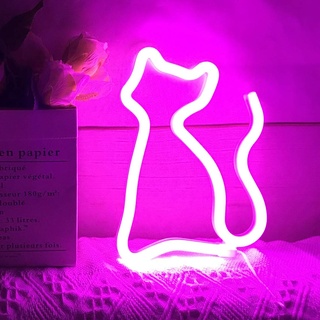 QiaoFei Netter Katze Neonlicht,LED Katze Leuchtreklame geformt Dekor Licht, Wanddekoration für Weihnachten, Geburtstagsfeier, Kinderzimmer, Wohnzimmer, Hochzeitsfeier-Dekor (Rosa)