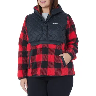 Columbia Damen Sweet-View Fleece Kapuzenpullover, Schwarz/Rot Lilie Karo, Large - L