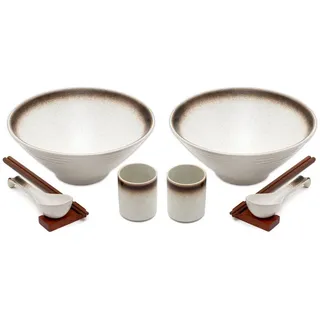 Intirilife Servierschüssel, Keramik, (Set, 10-tlg), Ramen Schüssel Set für 2 Personen aus Keramik 1.1 Liter für Nudelsuppe weiß