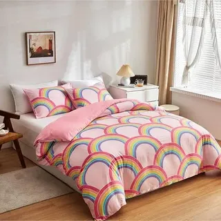 Bettwäsche-Set 135x200cm Mikrofaser Rosa Regenbogen Leuchtend im Dunkeln