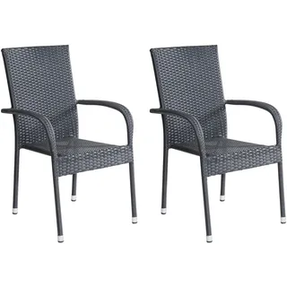 LC Garden »Lübeck« 2er Set Gartenstühle Polyrattan Schwarz Stapelstühle Gartensessel stapelbar