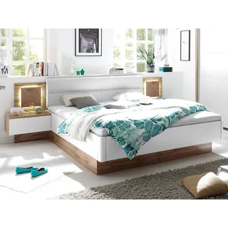 möbelando Bett Bettanlage Doppelbett Bettgestell Bettrahmen Ehebett Constantin I Wildeiche/Weiß/Absetzung Hirnholz