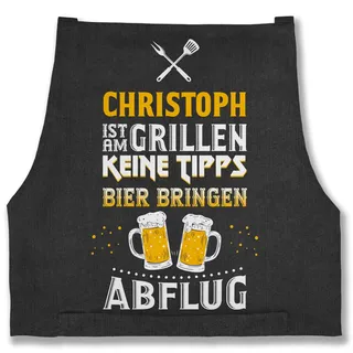 Schürze - Grillschürze Herren Männer - Name ist am grillen Keine Tipps Bier bringen Abflug I Witzig Grillen Geschenk - 85x69 - Jeans Schwarz - grill grillzubehör personalisierte männerschürzen - 85x69