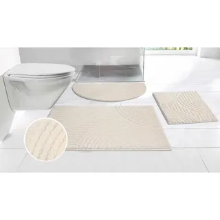 OTTO home Badematte Ognon, Scandi, Boho, modernes Muster, Höhe 15 mm, rutschhemmend beschichtet, schnell trocknend, strapazierfähig, fußbodenheizungsgeeignet, Polyester, rechteckig, Badteppich, Uni Farben, Hoch-Tief-Effekt beige rechteckig | 40 cm x 50 cm x 15 mm
