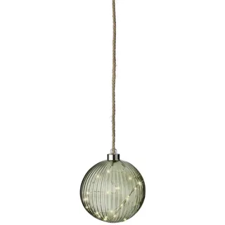 Lumineo Christbaumschmuck, LED Glaskugel 14cm zum Aufhängen mit Seil Warmweiß Grün grün