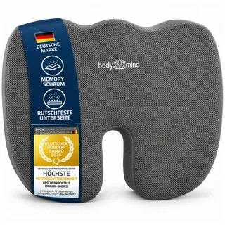 Body & Mind Sitzkissen Body & Mind Sitzkissen – Orthopädisches Keilkissen für Büro & Auto, Ergonomische Stuhlauflage Bürostuhl-Kissen grau