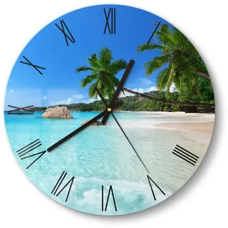 DEQORI Wanduhr 'Bilderbuchstrand' (Glas Glasuhr modern Wand Uhr Design Küchenuhr) blau 30 cm x 30 cm