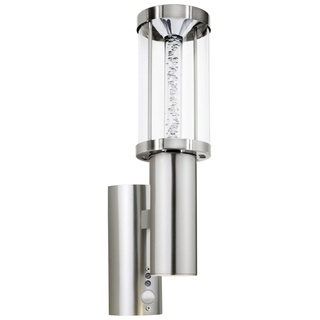 EGLO LED Außen-Wandlampe Trono Stick, 2 flammige Außenleuchte inkl. Bewegungsmelder, Sensor-Wandleuchte aus Edelstahl, Glas und Kunststoff, Silber, GU10 Fassung, IP44