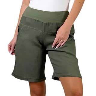 Mississhop Damen Leinenshorts Bermuda – Kurze Sommerhose aus 100% Leinen, luftig, elegant, mit Knöpfen - 34