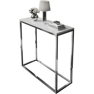 Lookway Konsolentisch MODERN mit Hochglanz-Platte auf chromverchromtem Gestell, Beistelltisch/Flurtisch, 80 oder 100 cm breit (Weiß Hochglanz, Breite: 80 cm)