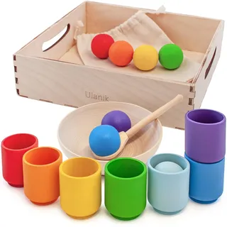 Ulanik Kugeln in Bechern Regenbogen Montessori Spielzeug ab 1 Jahr
