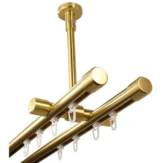 iso-design Gardinenstange Innenlauf 2-läufig Deckenmontage 20 mm Farbe Messing Matt, Ø 20 mm, 2-läufig, Fixmaß, mit Bohren, Metall, Deckenabstand durch Kürzung einstellbar zwischen 7 cm und 19 cm goldfarben Ø 20 mm x 140 cm
