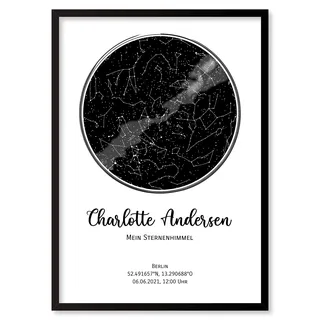 Personalisierte Sternenkarte - Sternenhimmel Poster - Die Sternenkarte vom Wunschdatum mit Wunschtext - Personalisiertes Geschenk - Valentinstag, Geburtstag, Geburt, Hochzeit (Rahmen optional)