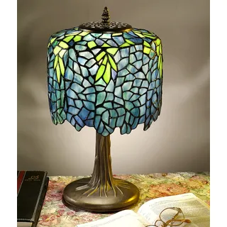 Tischlampe, Tischleuchte, Lampe im Tiffany-Stil "Blue Wisteria" 23x40cm