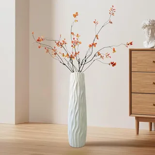 Große Bodenvase, 22,83 Zoll Dekorative Hohe Bodenvase, 3D Reliefstruktur Stehende Hydrokulturvase, Moderne Zentrale Dekoration Für Hochzeit, Wohnzimmer, Büro, Schlafzimmer(Weiß)