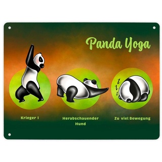 Panda Yoga Metallschild mit Yoga Übungen und Pandabären – 21x28cm