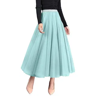 Geagodelia Tüllrock Damen Elegant Weiche Lange Sommerrock Maxirock Vintage Tütü Tüll Rock One Size 36/38/40 F-46925 (Hellgrün) - 36-40