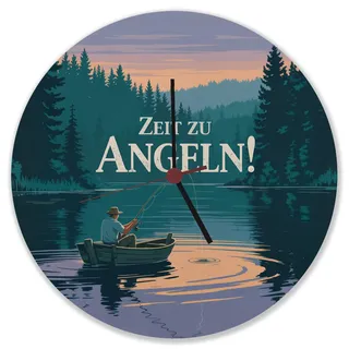 speecheese Wanduhr Angler am See - Zeit zu Angeln Lustige Uhr für Angler | und Naturfans, ideal für Büro und Wohnzimmer