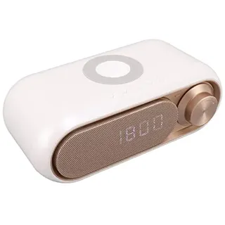 Fockety Digitaler Radiowecker, Kabellos Aufladbarer Radiowecker mit Bluetooth-Lautsprecher und Aux, Freisprechen, USB-Ladeanschluss, für Schlafzimmer (Weißes Spray Gold 10W)