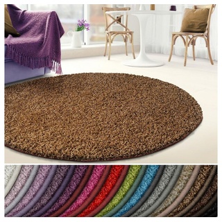 Hochflor-Teppich Madrid, Wohnteppich in verschiedenen Farben & Größen, Teppichläufer, Karat, rund braun Ø 200 cm
