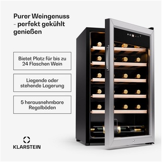 Klarstein Weinkühlschrank Shiraz Premium Smart 24 SS, für 24 Standardflaschen á 0,75l,Wein Flaschenkühlschrank Weintemperierschrank Weinschrank Kühlschrank silberfarben