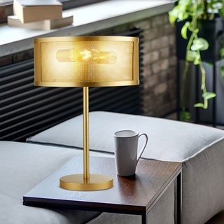 Tischleuchte gold Modern Wohnzimmer Tischlampe Design Nachttischleuchte Gitter, in Fischnetz Optik, 1x E27, BxH 35 x 50 cm