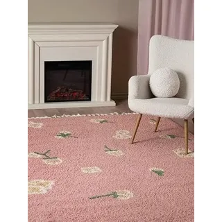 RugVista Linnea, Kinderteppich, Shaggy/Handloom, 200 x 300 cm, Rechteckig, Niedriger Stapel, Wohnzimmer, Kinderzimmer, Schlafzimmer, Nur chemische Reinigung, Ohne gefährliche Chemikalien, Rosa