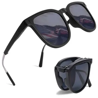 Aomig Faltbare Sonnenbrille, Folding Retro Sportbrille für Herren Damen, Rahme Ultra Leicht Brille mit UV 400 Schutz, Unisex Mode Sunglasses zum Golf Fahrrad Reise Outdoor Sport (Grau)