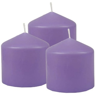 HS Candle Stumpenkerzen Wachskerzen Ø8cm x 8cm (3er Pack) Lila - Lange Brenndauer, Hergestellt in EU, Kerzen Blockkerzen - Wachs Stumpen