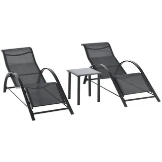 Outsunny Sonnenliege mit Tisch, 3er-Set Gartenliegen, für Balkon, Schwarz