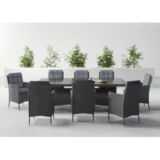 Garten-Essgruppe KONIFERA "Korfu" Sitzmöbel-Sets grau (dunkelgrau) Outdoor Möbel Polyrattan, Stahl, Ablagefläche unter der Tischplatte, Dunkelgrau