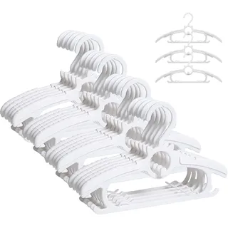 JSF20pcs Mitwachsende kleiderbügel Kinder, 28cm-38cm Einstellbar Kleiderbügel HakenStapelbare Babykleiderbügel Kinderkleiderbügel für Kinderbekleidung Baby Garderobe, Platzsparend(Weiß)