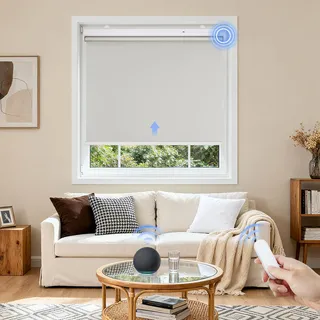 Grandekor Elektrische Rollos mit Lithiumbatterie,Elektrisches Verdunklungsrollo mit Motor & Fernbedingung, Grau B80 x H150 cm(Stoffbreite 77 cm) Rollo ohne Bohren Fensterrollo Innen Smart Rollo