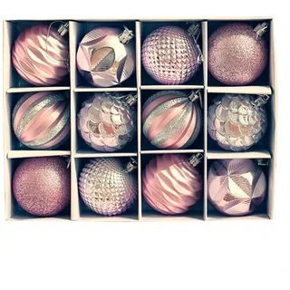 12 Weihnachtskugeln, Weihnachtsbaumschmuck, 6 cm, PET-Kunststoffkugeln für Weihnachtsbaumkugeln, Ornamente für Weihnachtsdekoration, matt und glänzend (Rosa)