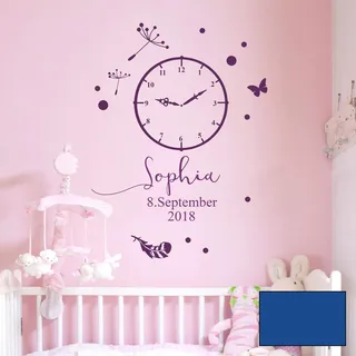 Wandtattoo Geburt Geburtszeit Uhr Wunschdaten Geburtsdaten Name Schmetterling M2459 - ausgewählte Farbe: *blau* ausgewählte Größe: *S - 46cm hoch x 35cm breit*