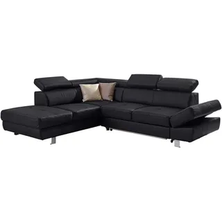 Stylife Ecksofa, Schwarz, Metall, Kombination Echtleder/Lederlook, Rindleder, 4-Sitzer, Ottomane links, L-Form, 265x212 cm, Goldenes M, Lederauswahl, Stoffauswahl, seitenverkehrt erhältlich, Bettfunktion Hocker Rücken echt, Wohnzimmer, Sofas & Couches, Wohnlandschaften, Ecksofas