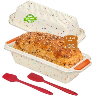Huanmin Brotbackform Silikon, Kastenform Kuchen Silikon, 13x29x6.5cm, Silikon Backform Kasten mit silikonbackbürste & Teigschaber für Kuchen & Brote(Beige)