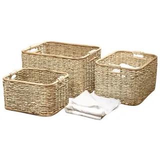 Home-trends24.de Aufbewahrungskorb Füllkorb Schilfstroh Universalkorb Korb Körbe Rattan Variante braun 33 cm x 19 cm x 25 cm