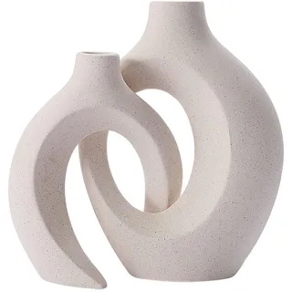 Moderne Weiße Keramikvase, 2er-Set, Moderne Nordische Keramikvase für Pampasgras, Runde, Matte, Hohle Donut-Pampas-Blumenvasen für Hochzeit, Esstisch, Wohnzimmer, Büro, Schlafzimmer(Weiss)