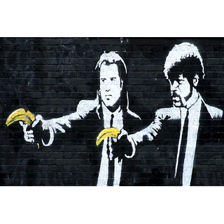 Banksy Poster, laminiert, Künstler in Graffiti, Pulp Fiction Banana – Parodie Banane Pistole, Poster – Maße: 59,4 x 42 cm (ca.)