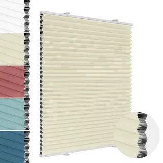 Allesin Wabenplissee ohne Bohren - Verdunklungsplissee 100% Blackout,Beige-weiß 45x110 cm Thermo & Schallschutz Plissee Klemmfix für Fenster, feucht abwischbar Wärmeisolierung, für Mietwohnungen