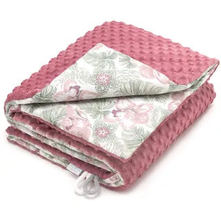 ELIMELI Minky Babydecke Kuscheldecke Krabbeldecke - super weichem Minky Dots Polar Fleece und Baumwolle mit Füllung | Baby Decke 75x100 hoch Qualität (Rosa - Blumen)
