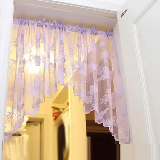 A.Monamour Gardine Scheibengardinen Kurzstores Lila Transparenter Voile Swag Vorhang Gardine Schmetterling Blumen Stickerei Spitze Kurzgardinen Küchengardine Küche Cafe Kurz Vorhang Bistrogardine
