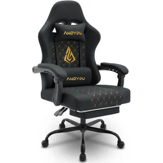 Andyou Gaming Stuhl mit Fußstütze – Ergonomischer Gaming Sessel aus Wildlederimitat, Gamingstuhl Erwachsene, Höhenverstellbarer Bürostuhl, Gaming Chair