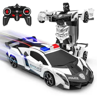 Ferngesteuertes Auto, 2 in 1 Transformator RC Roboter Polizeiauto Auto | 360°Drehung, RC Fahrzeug mit Batterie, Kinder Spielzeug ab 3 4 5 6 7 8 9 Jahre, Mädchen Geschenke, Spiel Junge Geschenkideen