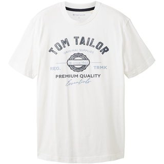 TOM TAILOR Herren T-Shirt mit Logo Print, weiß, Logo Print, Gr. M