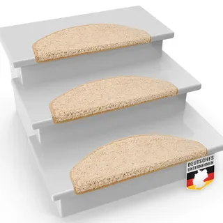 casa pura Shaggy Stufenmatten Barcelona 1 Stück, weicher Hochflor Treppen-Teppich, Treppenstufen Matten, selbstklebend - halbrund - 65 x 23,5cm - Beige