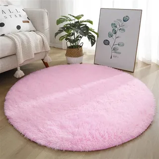 GIBZ Home Teppich Rund Wohnzimmer Schlafzimmer rutschfest Shaggy Modern Flauschig Langflor für Esszimmer, Büro, Badezimmer, Flure, Küche, 140 x 140 cm, Rosa
